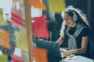 brighter smile woman at laptop londonderry nh